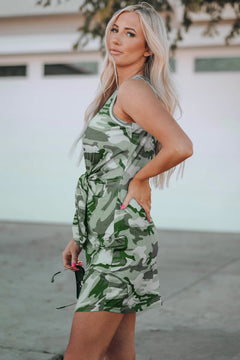 Camouflage Printed Tie Sleeveless Mini Dress