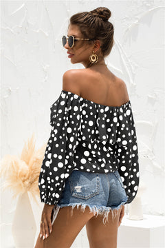 Cold Shoulder Ruffle Detail Polka Dot Blouse