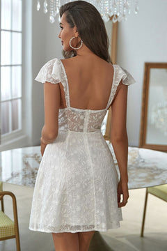 Flutter Sleeve Low-Back Lace Dress