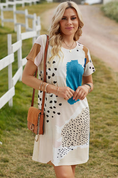 Leopard Splicing Color Block Mini Dress