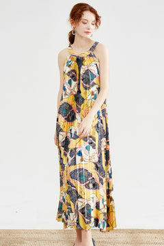 Printed Accordion Pleated Midi Dress