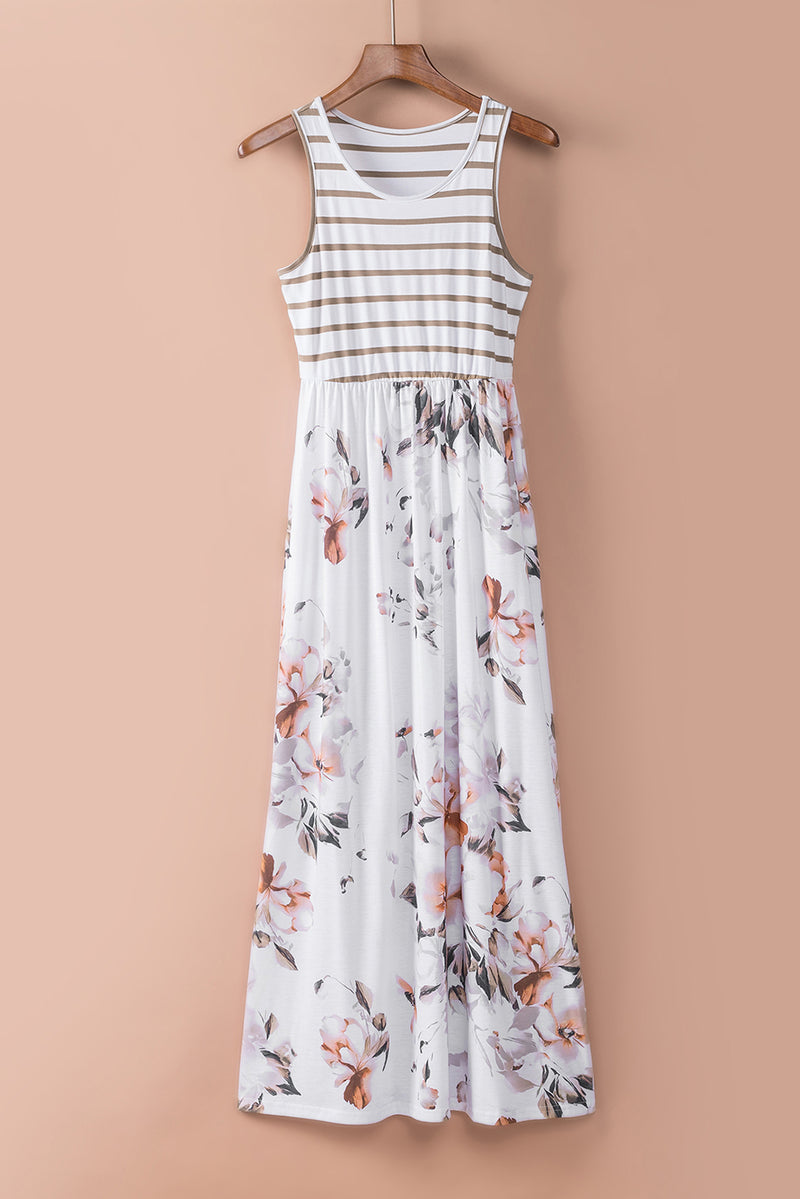 Floral Striped Print Sleeveless Maxi Dress