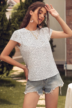 Polka Dot Round Neck Short Sleeve Top