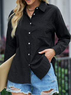 Textured Side Slit Long Sleeve Shirt