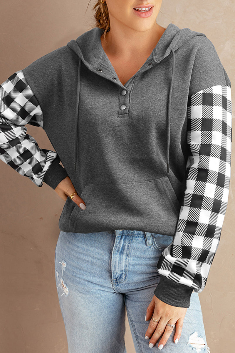 Plaid Quarter-Snap Hoodie with Pocket