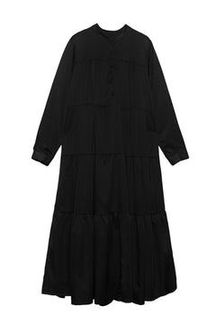 Half Button Band Neck Tiered Maxi Shirt Dress