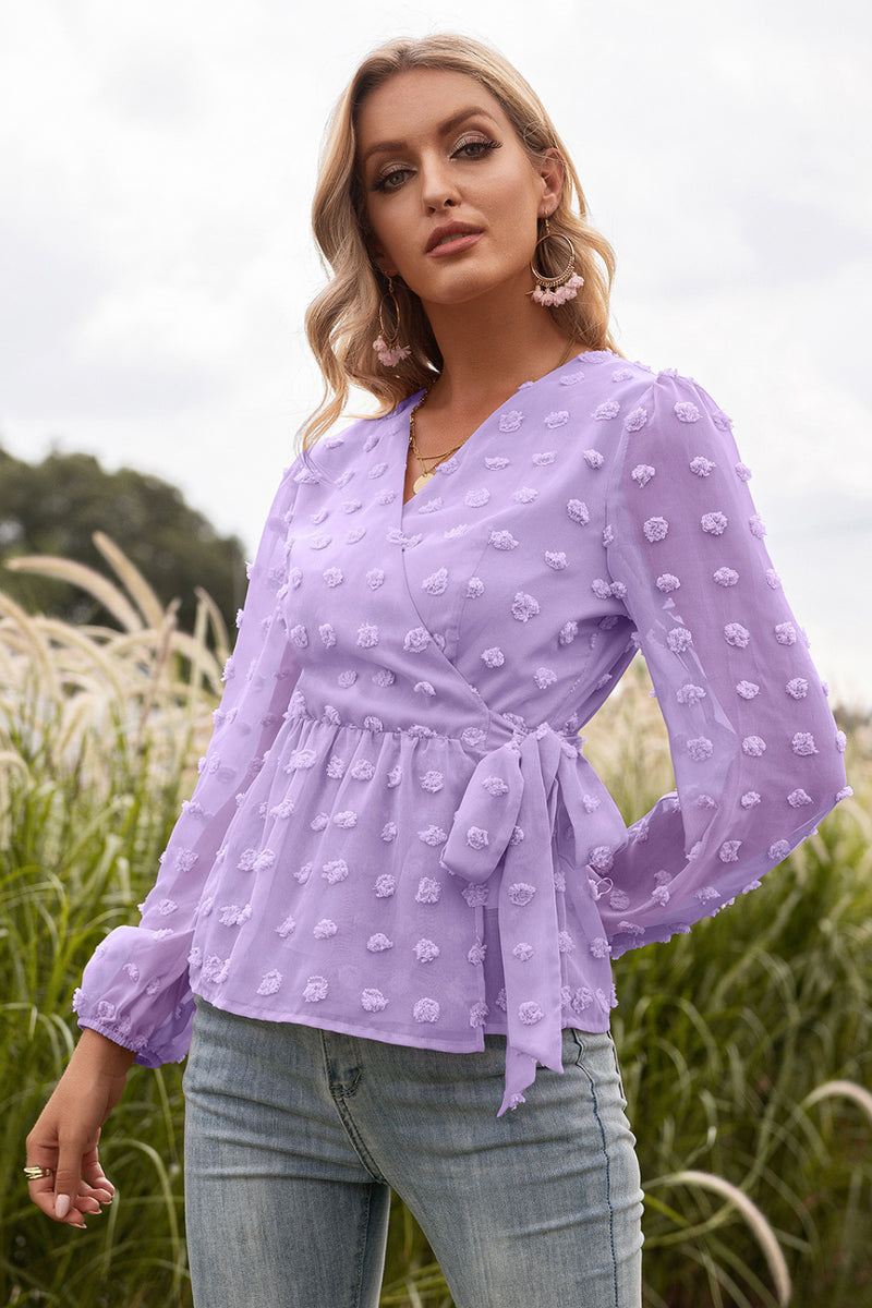 Swiss Dot Wrap Knot Blouse