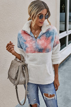 Tie Dye Quarter Zipper Teddy Top