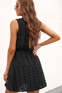 Split Neck Pom Pom Textured Flowy Dress