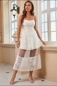 Spaghetti Strap Spliced Mesh Lace Dress