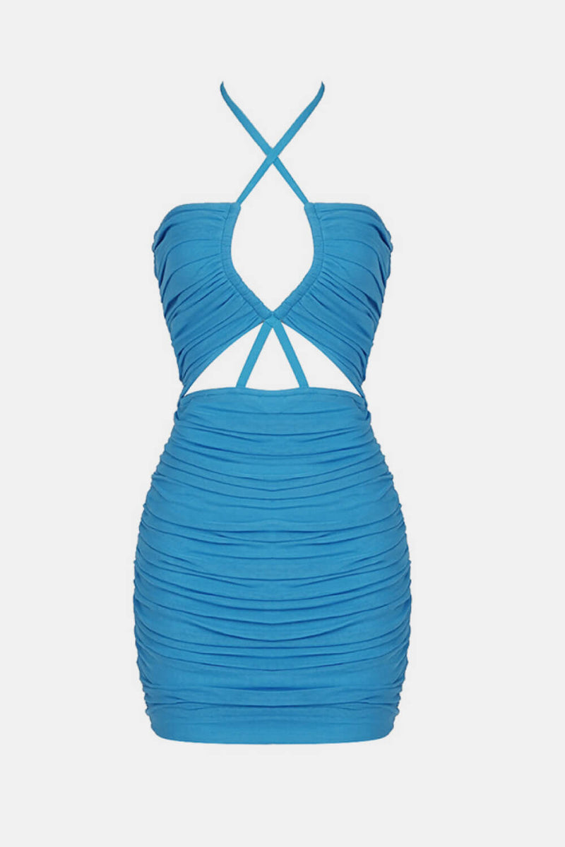 Ruched Cutout Halter Neck Bodycon Dress