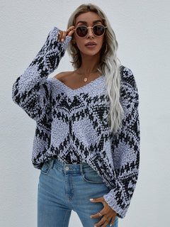 Geometric Print Chunky Knit Sweater