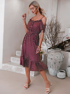 Polka Dot Tie-Waist Ruffle Hem Dress