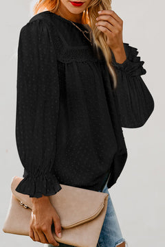 Swiss Dot Ruffle Long Sleeve Top