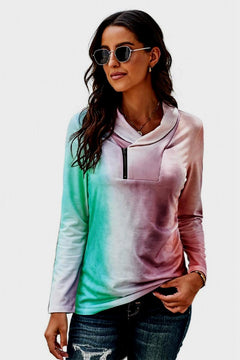 Tie Dye Asymmetric half-zip Top