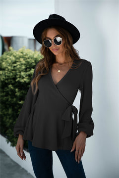 Ruffle Hem Wrap Knot  Blouse