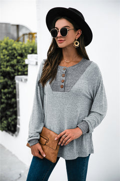 Two-tone Patch Button up Knit Top