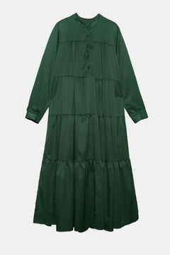 Half Button Band Neck Tiered Maxi Shirt Dress