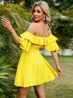 Pleated Detail Off-Shoulder Fold-Over Dress