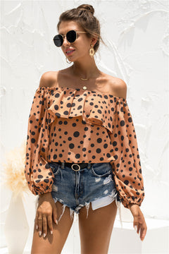 Cold Shoulder Ruffle Detail Polka Dot Blouse