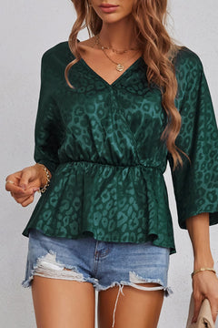 Leopard Three-Quarter Sleeve Peplum Blouse