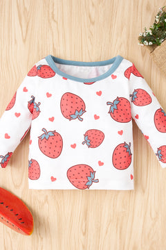 Baby Girl Strawberry Print Tee and Graphic Overalls Set