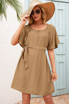 Butterfly Sleeve Belted Dress