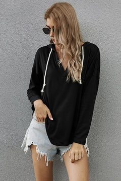 Drawstring Curve Hem Hoodie