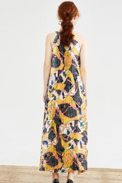 Printed Accordion Pleated Midi Dress