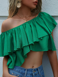 Ruffled Off-Shoulder Layered Cropped Top