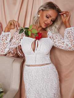 Cutout Tie Front Zip-Back Lace Dress