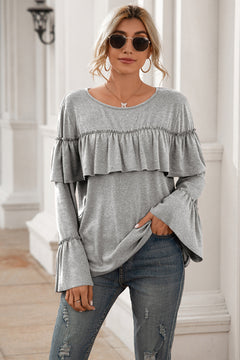 Flounce Sleeve Ruffle Trim Top