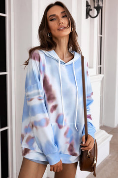 Dropped Sleeve Tie-dye Hoodie with Drawstring