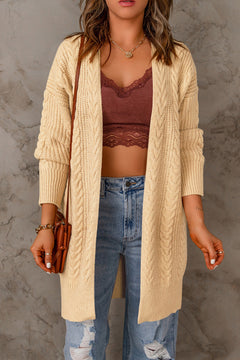 Cable-Knit Open Front Sweater Cardigan