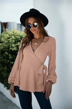 Ruffle Hem Wrap Knot  Blouse