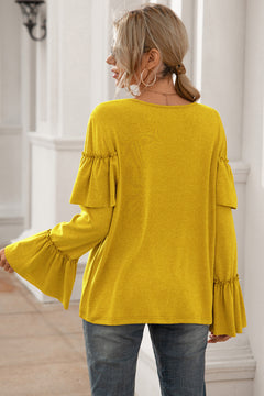 Flounce Sleeve Ruffle Trim Top