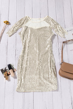 Mesh Panel Tassel Sequins Bodycon Dress