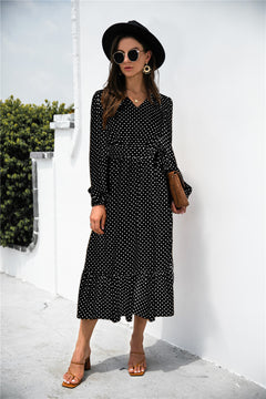 Polka Dot Split Ruffle Hem Dress