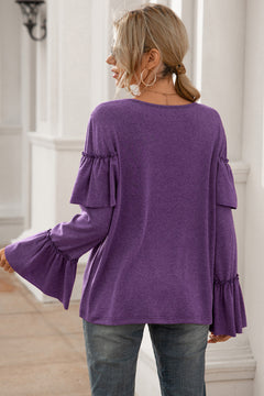 Flounce Sleeve Ruffle Trim Top