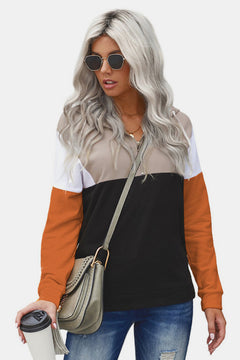 Colorblock Half Zip Drawstring Sweatshirt