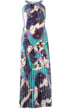 Printed Accordion Pleated Midi Dress