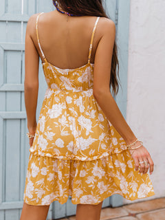 Floral Spaghetti Strap Tie Detail Dress