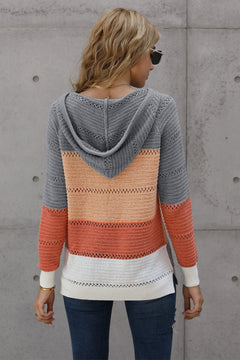 Color Striped Knitted Hoodie