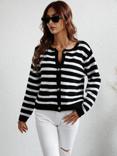 Striped Button Front Cardigan