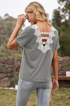 Contrast Crochet Lace Back Top