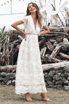 Lace Hollow-out V Neck Chiffon Dress