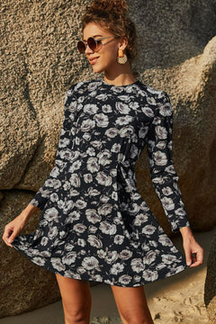 Floral Puff Sleeve A-Line Dress