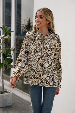 Animal Print Tie Neck Blouse