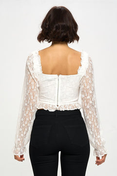 Chocolate USA Lace Corset Flounce Sleeve Cropped Top