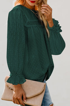 Swiss Dot Ruffle Long Sleeve Top